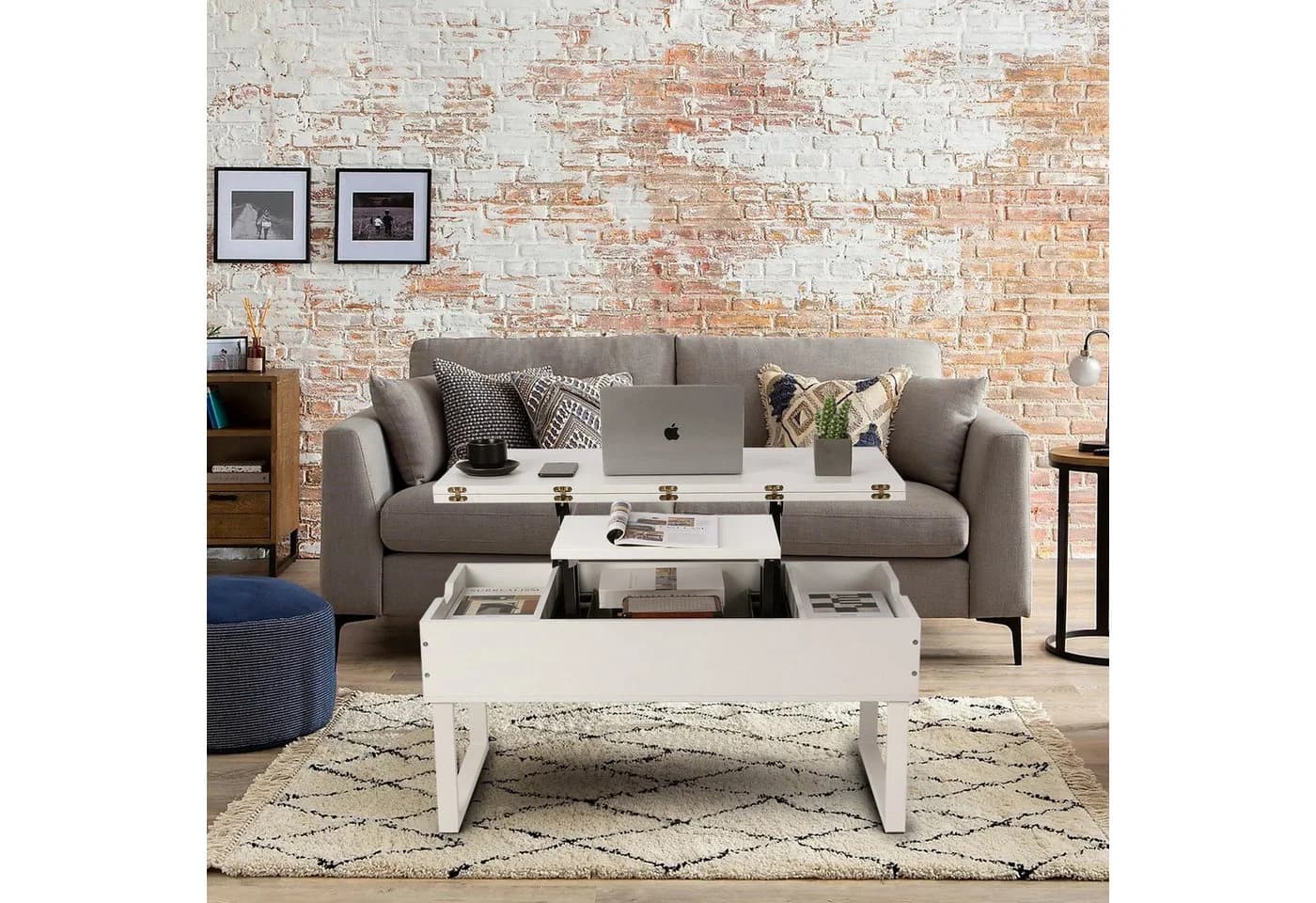 VOWNER Couchtisch Höhenverstellbarer 3-in-1 Mehrzweck-Wohnzimmertisch Weiß - Bild 5