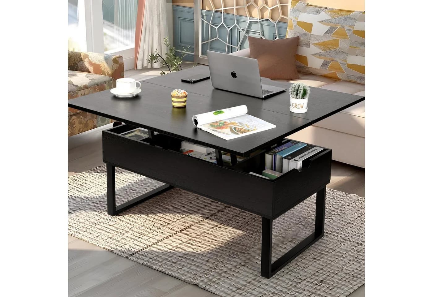 VOWNER Couchtisch Höhenverstellbarer 3-in-1 Mehrzweck-Wohnzimmertisch Schwarz - Bild 2