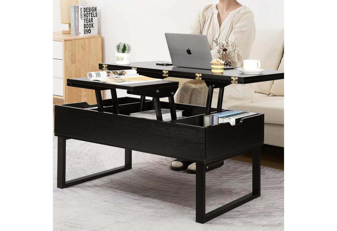 VOWNER Couchtisch Höhenverstellbarer 3-in-1 Mehrzweck-Wohnzimmertisch Schwarz - Bild 3