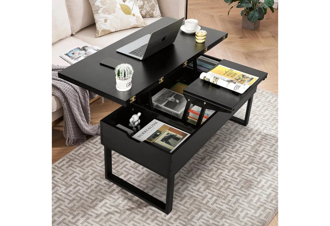 VOWNER Couchtisch Höhenverstellbarer 3-in-1 Mehrzweck-Wohnzimmertisch Schwarz - Bild 4