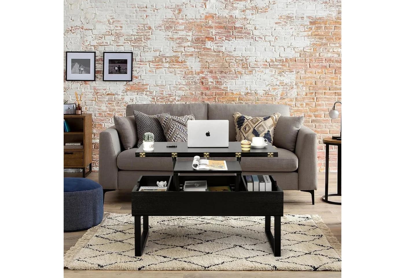 VOWNER Couchtisch Höhenverstellbarer 3-in-1 Mehrzweck-Wohnzimmertisch Schwarz - Bild 5