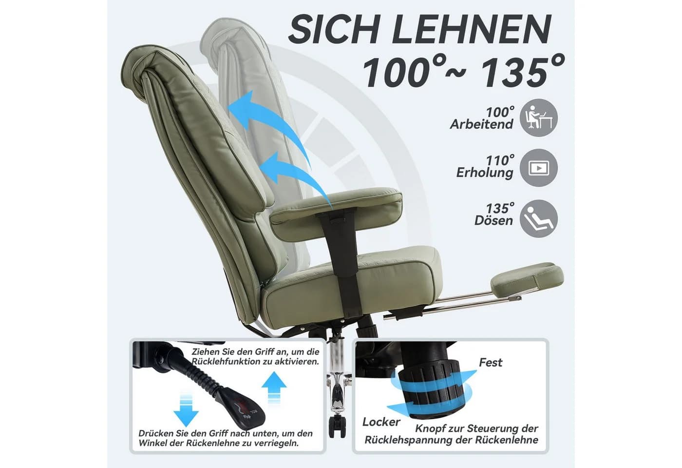 EFOMAO Chefsessel Extra Breit+Stabil Hochlehner Hellgrün - Bild 4