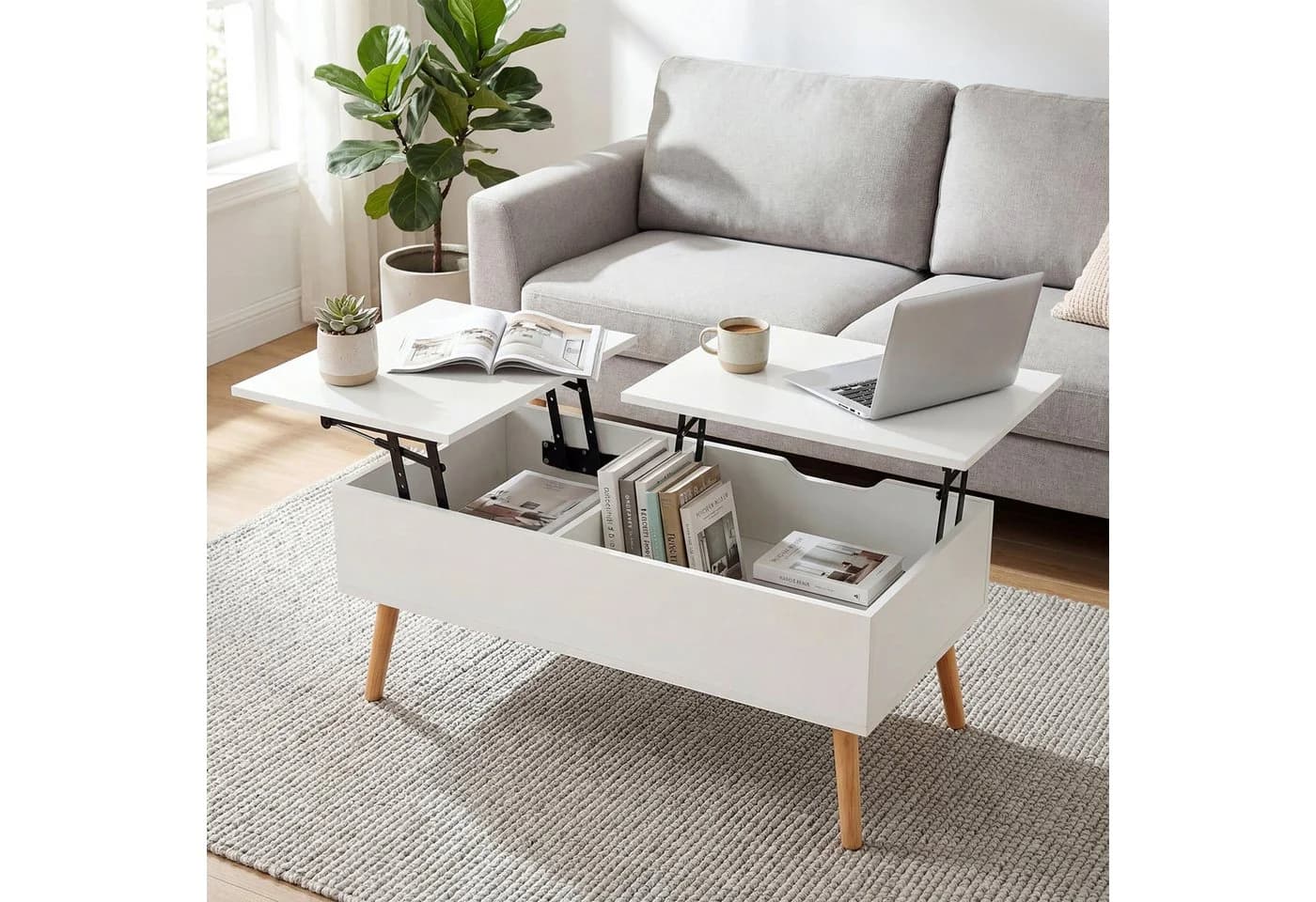 VOWNER Couchtisch Höhenverstellbarer, Wohnzimmertisch Weiß - Bild 2