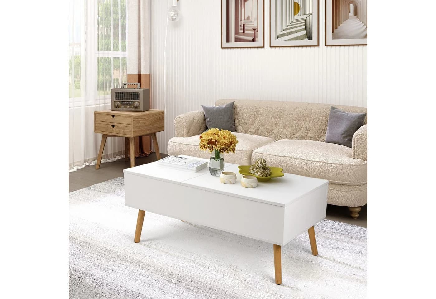 VOWNER Couchtisch Höhenverstellbarer, Wohnzimmertisch Weiß - Bild 3