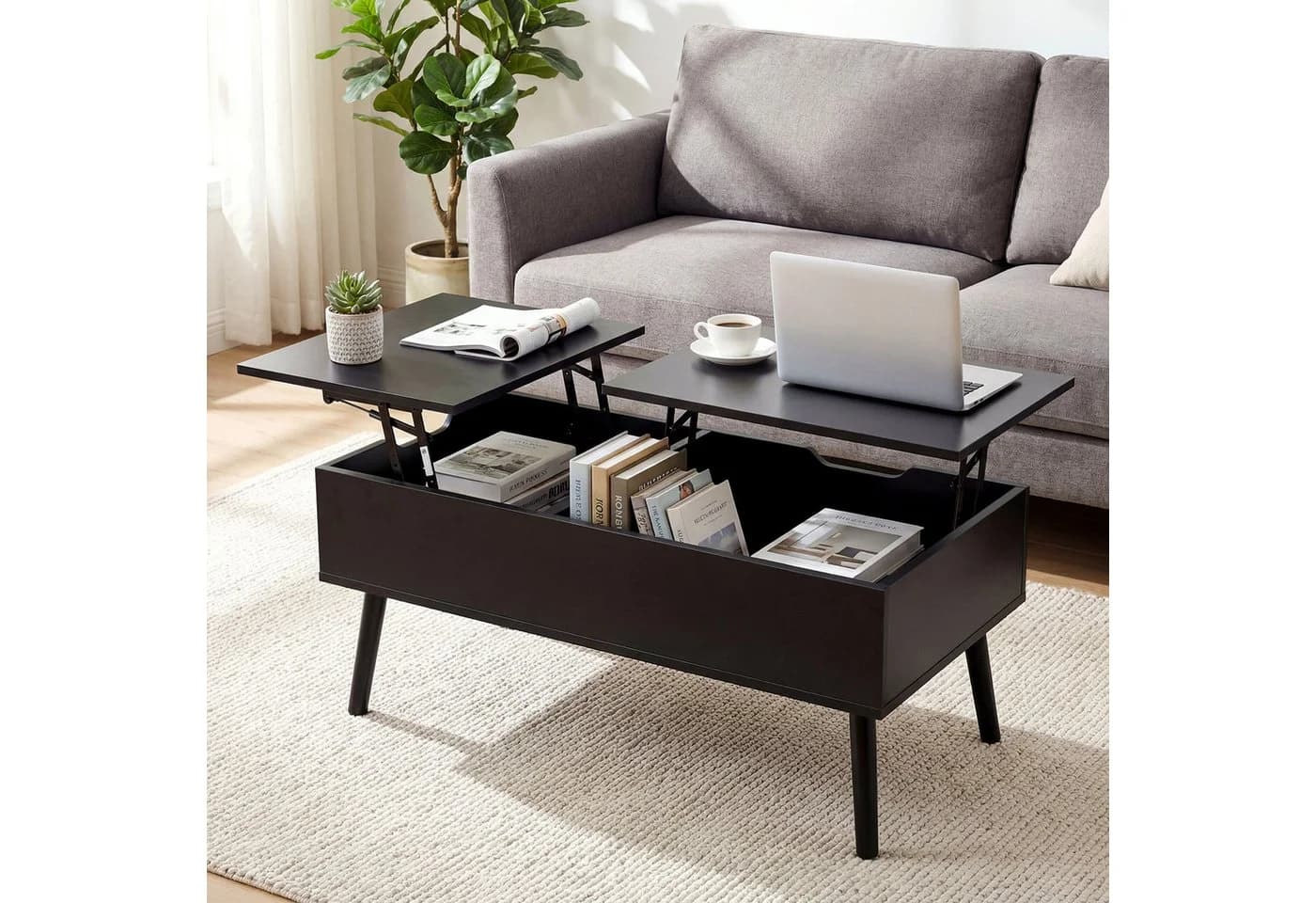VOWNER Couchtisch Höhenverstellbarer, Wohnzimmertisch, Schwarz - Bild 2