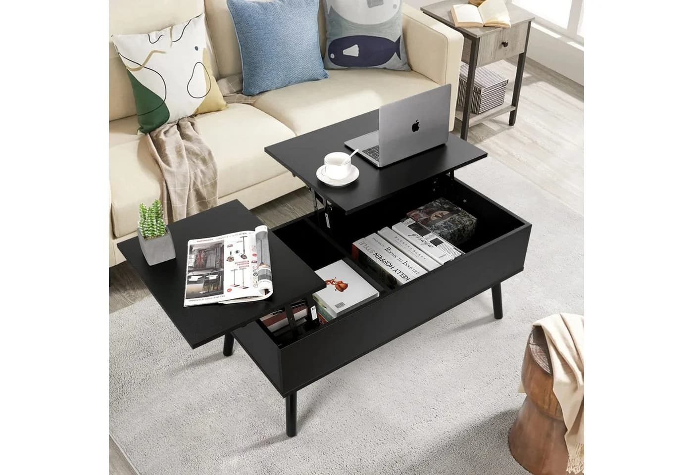 VOWNER Couchtisch Höhenverstellbarer, Wohnzimmertisch, Schwarz - Bild 3