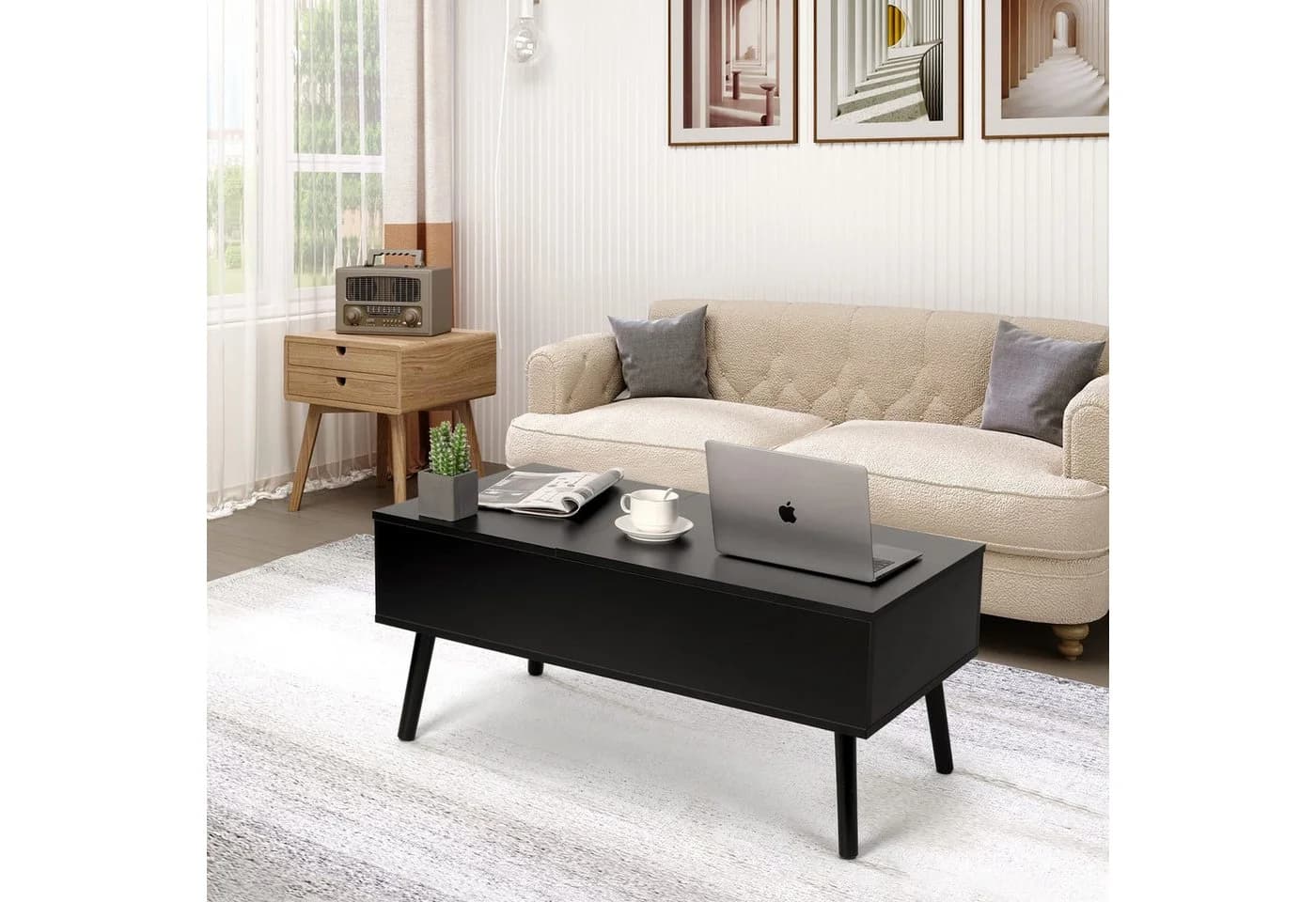 VOWNER Couchtisch Höhenverstellbarer, Wohnzimmertisch, Schwarz - Bild 4