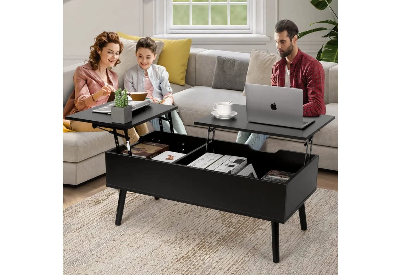 VOWNER Couchtisch Höhenverstellbarer, Wohnzimmertisch, Schwarz - Bild 5
