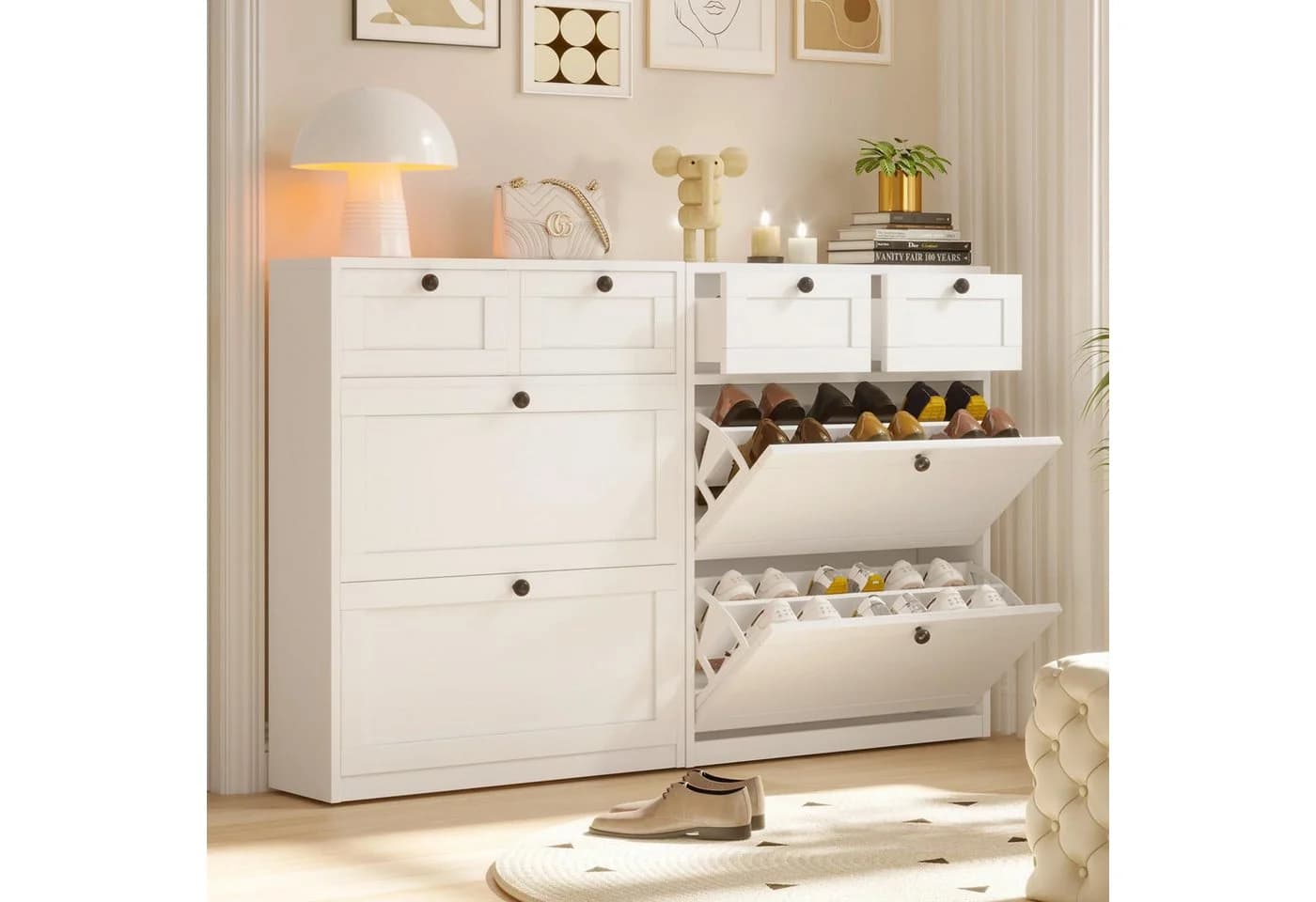 VOWNER Schuhschrank mit 2 Klappen Weiß Flip-Design - Bild 3