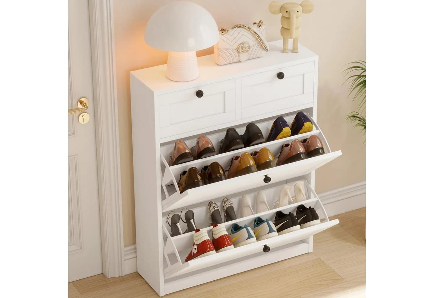 VOWNER Schuhschrank mit 2 Klappen Weiß Flip-Design - Bild 4