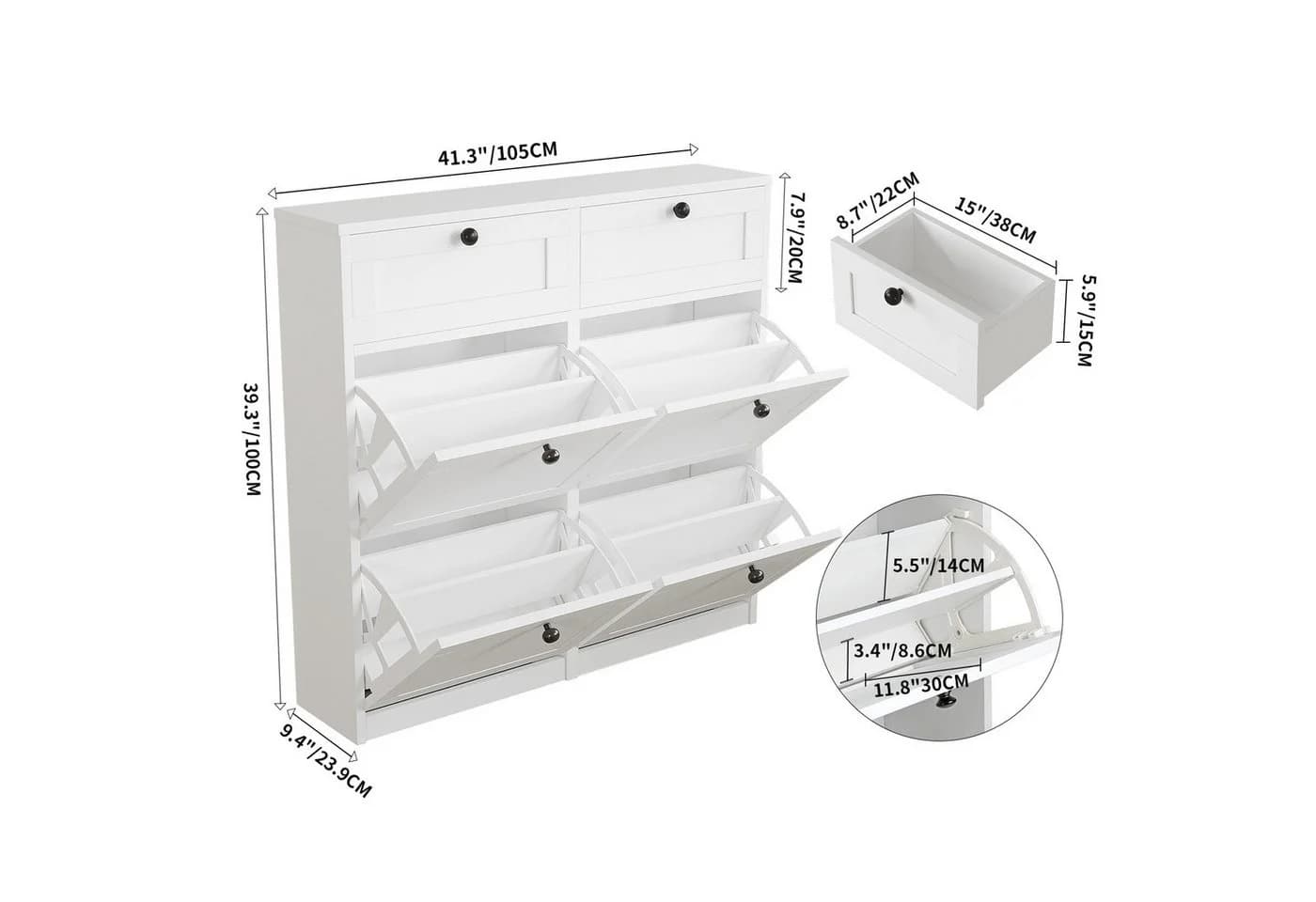 VOWNER Schuhschrank 4 Klappen Weiß Einstellbarer Schuhregal