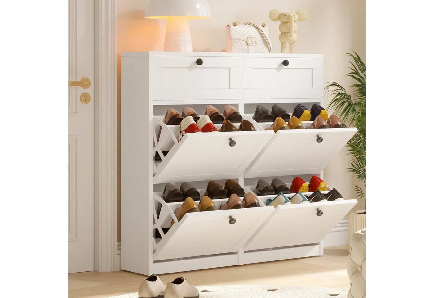 VOWNER Schuhschrank 4 Klappen Weiß Einstellbarer Schuhregal - Bild 2