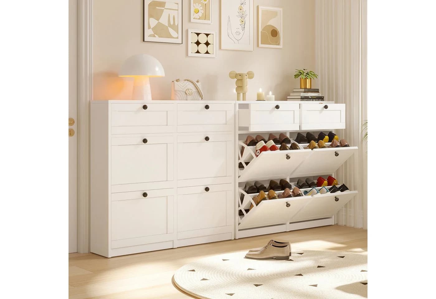 VOWNER Schuhschrank 4 Klappen Weiß Einstellbarer Schuhregal - Bild 3