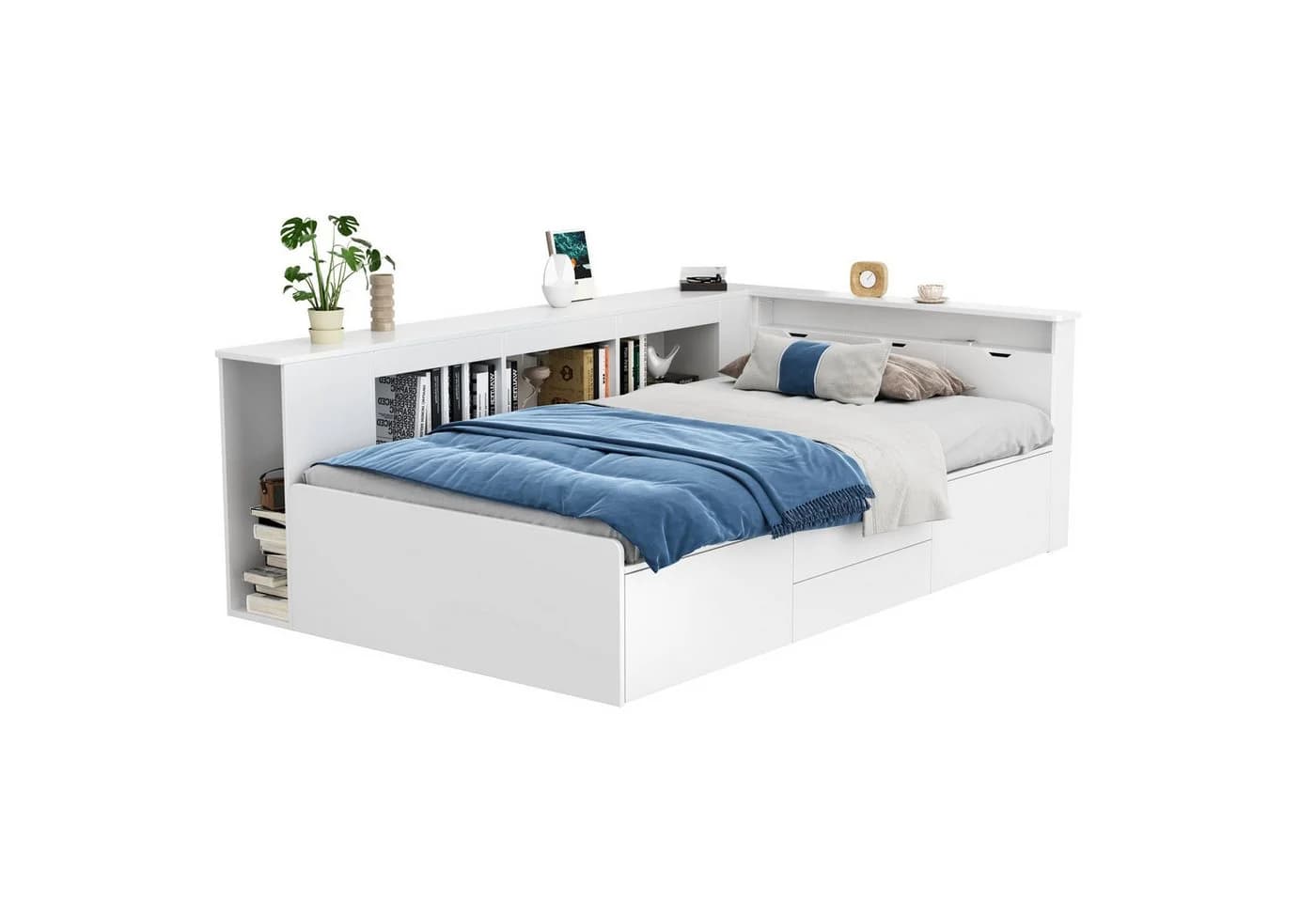 Ulife Kinderbett Jugendbett Einzelbett mit Schubladen, Bücherregal und Stauschrank 90x200cm - Bild 3