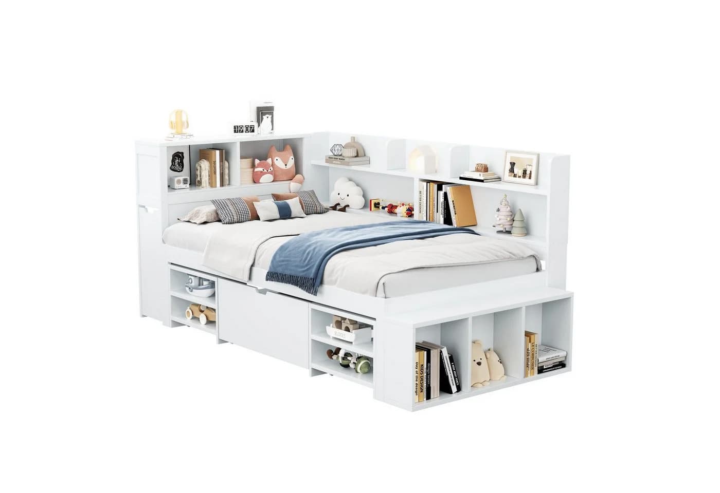 Ulife Kinderbett Jugendbett Multifunktionales Holzbett Weiß - Bild 3