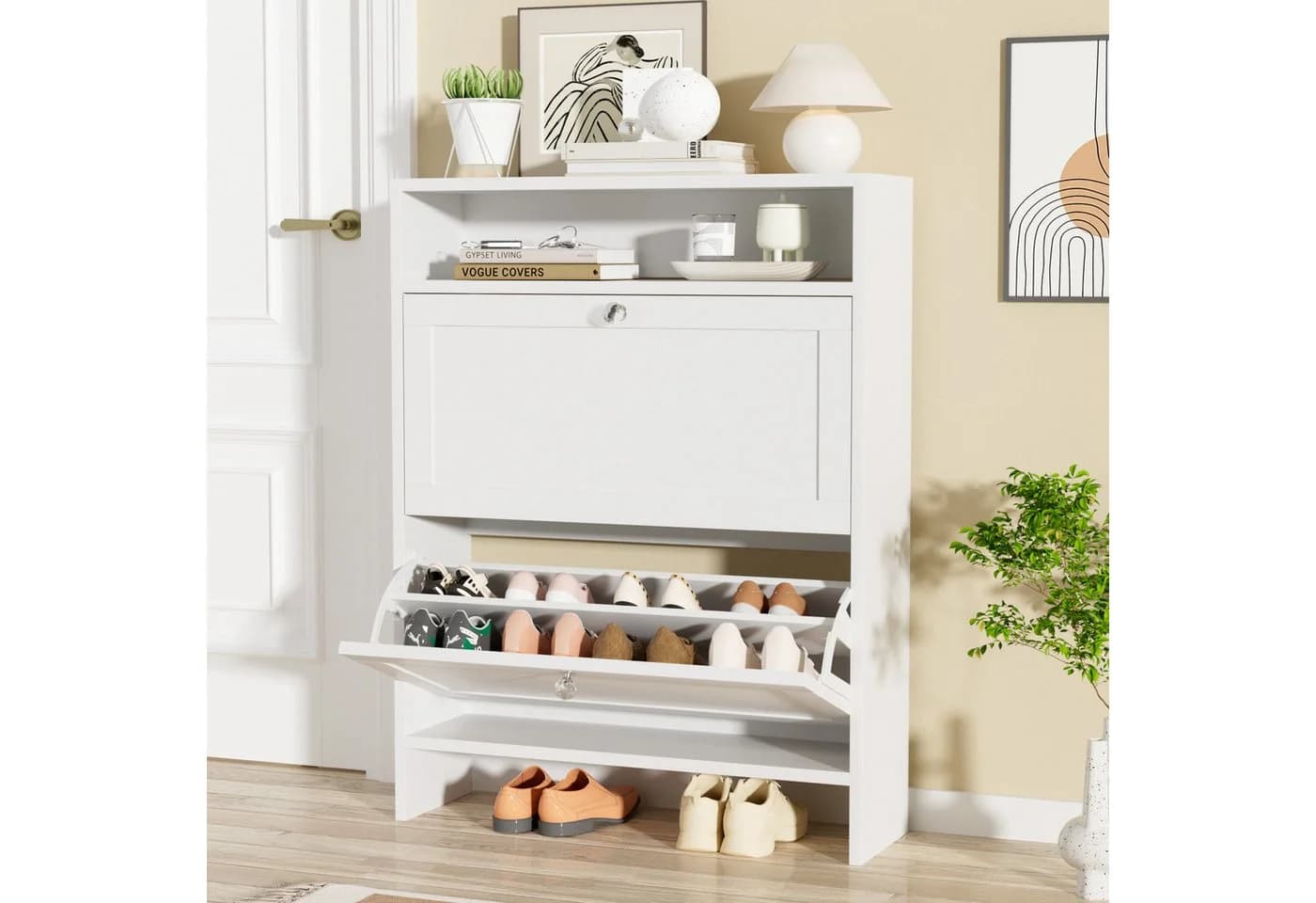VOWNER Schuhschrank Weiß 4 Fächer 2 Klapptüren - Bild 2
