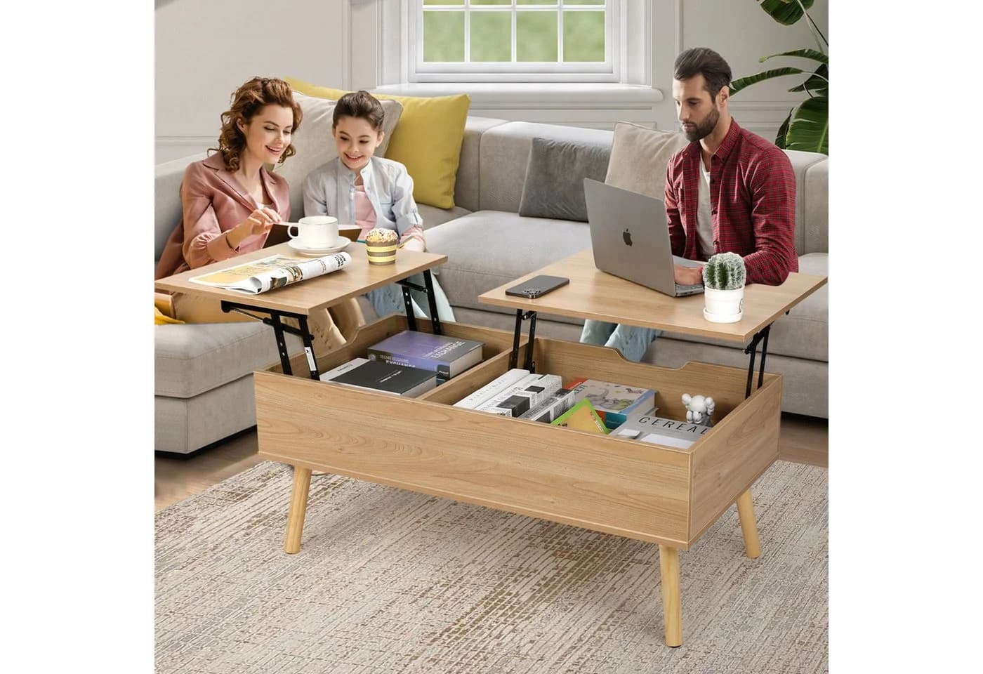 VOWNER Couchtisch Höhenverstellbarer Wohnzimmertisch Beige - Bild 4