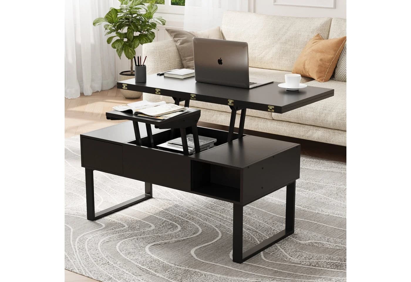 VOWNER Couchtisch 3-in-1 Multifunktionstisch Höhenverstellbar Schwarz - Bild 4