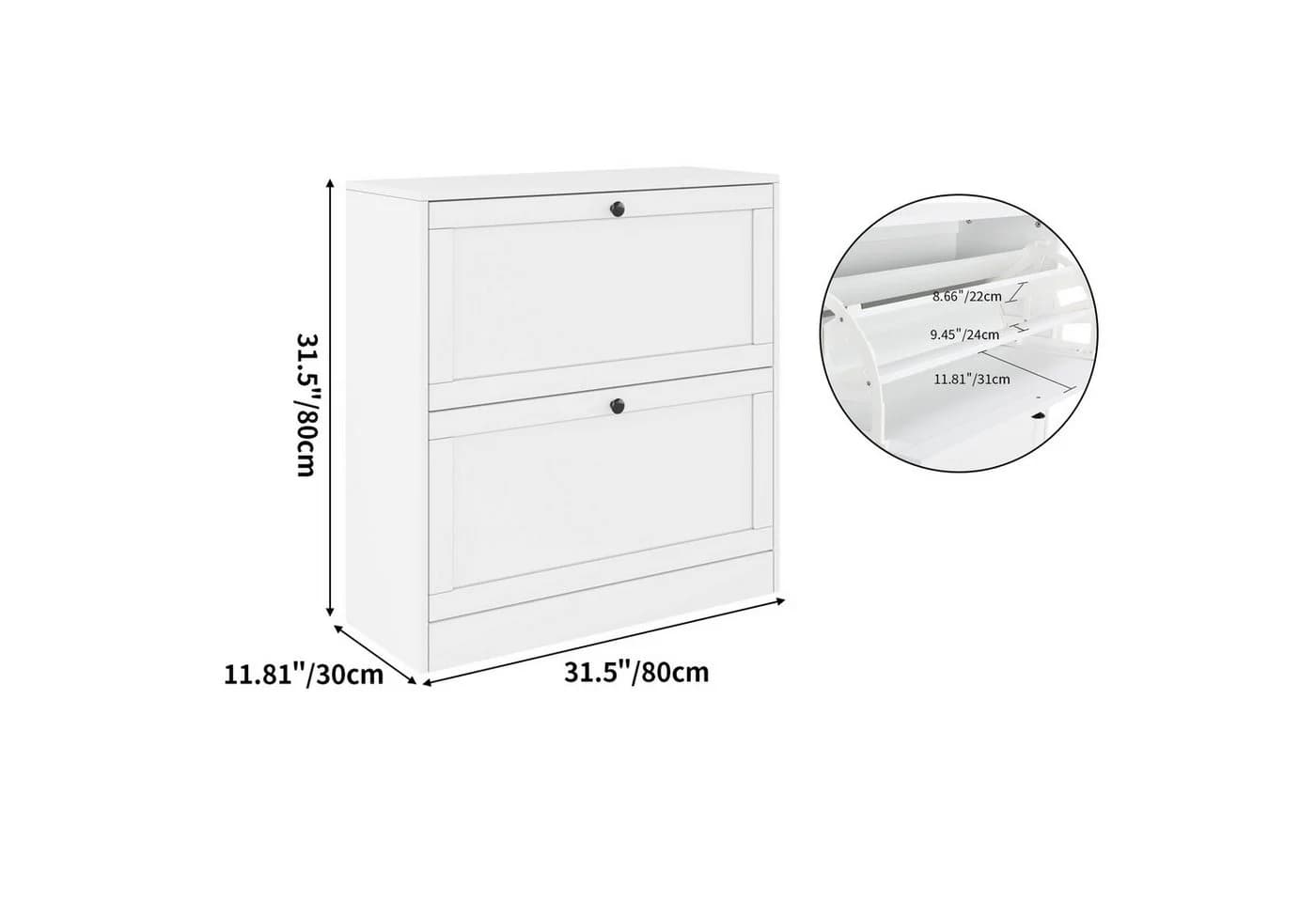 VOWNER Schuhschrank schlank 80 x 30 x 80 cm mit 2 Klappen