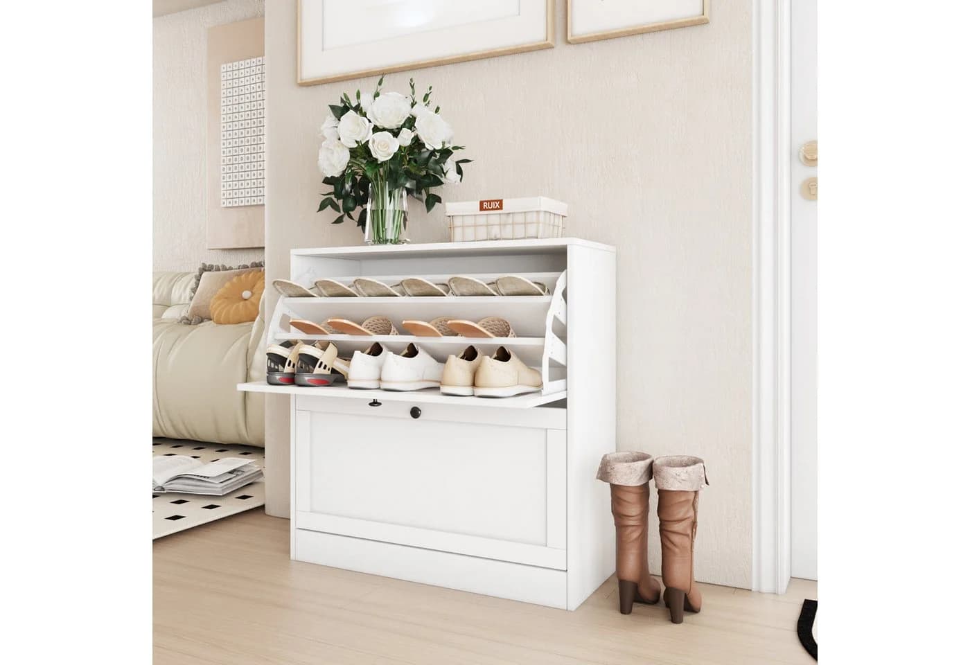 VOWNER Schuhschrank schlank 80 x 30 x 80 cm mit 2 Klappen - Bild 2