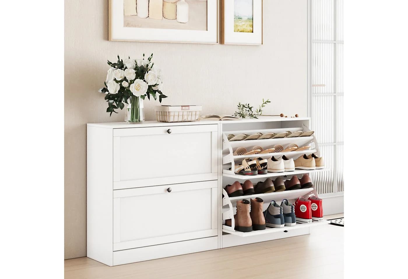 VOWNER Schuhschrank schlank 80 x 30 x 80 cm mit 2 Klappen - Bild 3