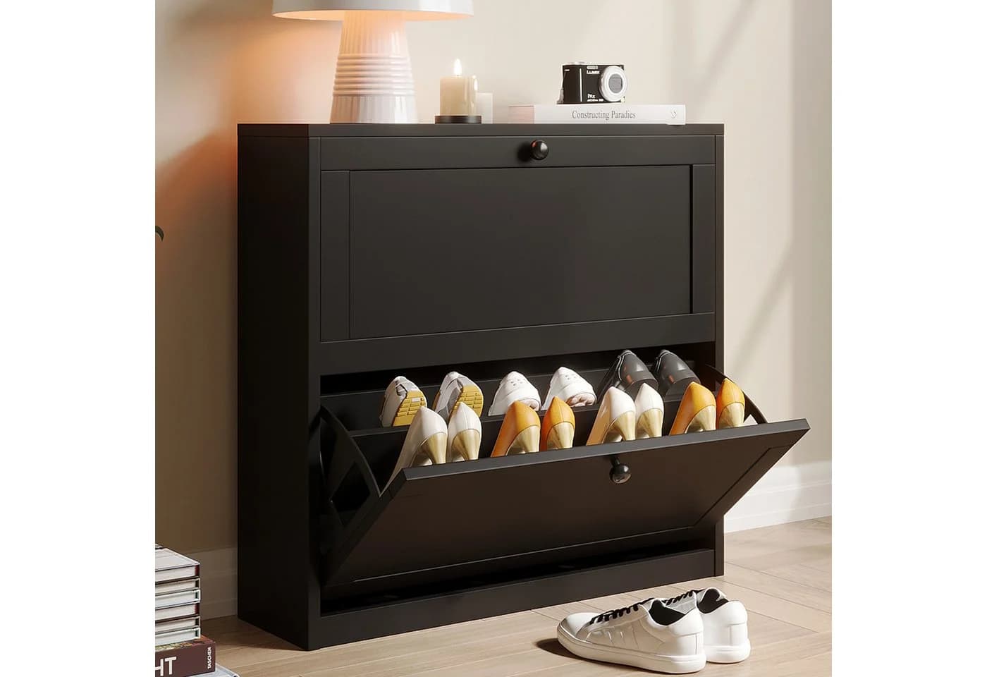 VOWNER Schuhschrank mit 2 Klappen, Schuhregal Schmal 80 x 24 x 80 cm - Bild 2