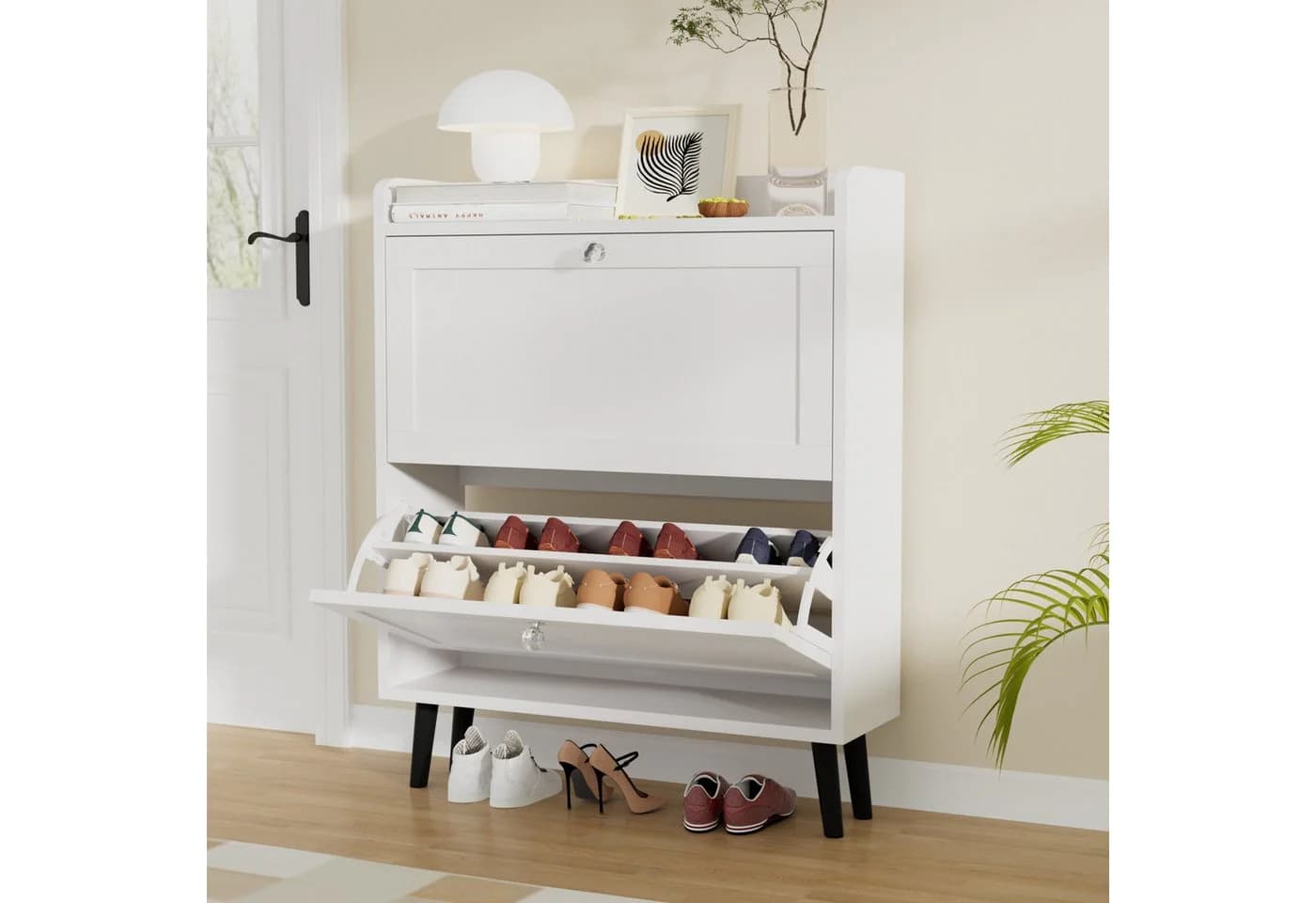 VOWNER Schuhschrank mit 2 Klappen Weiß Flip-Design - Bild 2