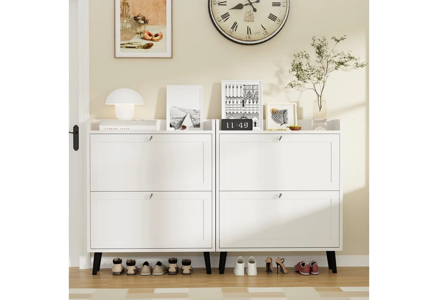 VOWNER Schuhschrank mit 2 Klappen Weiß Flip-Design - Bild 3