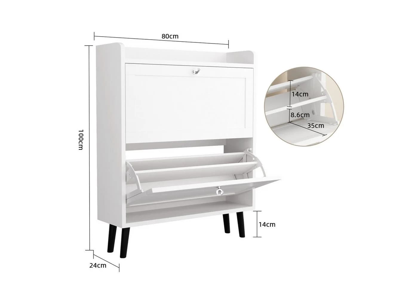 VOWNER Schuhschrank mit 2 Klappen Weiß Flip-Design - Bild 5