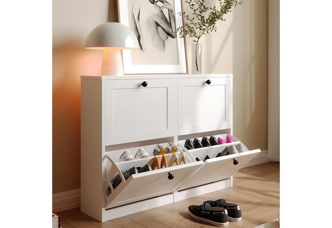 VOWNER Schuhschrank 4 Klappen 8 Fächer Weiß - Bild 2