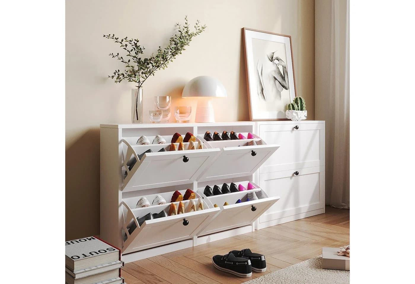 VOWNER Schuhschrank 4 Klappen 8 Fächer Weiß - Bild 4