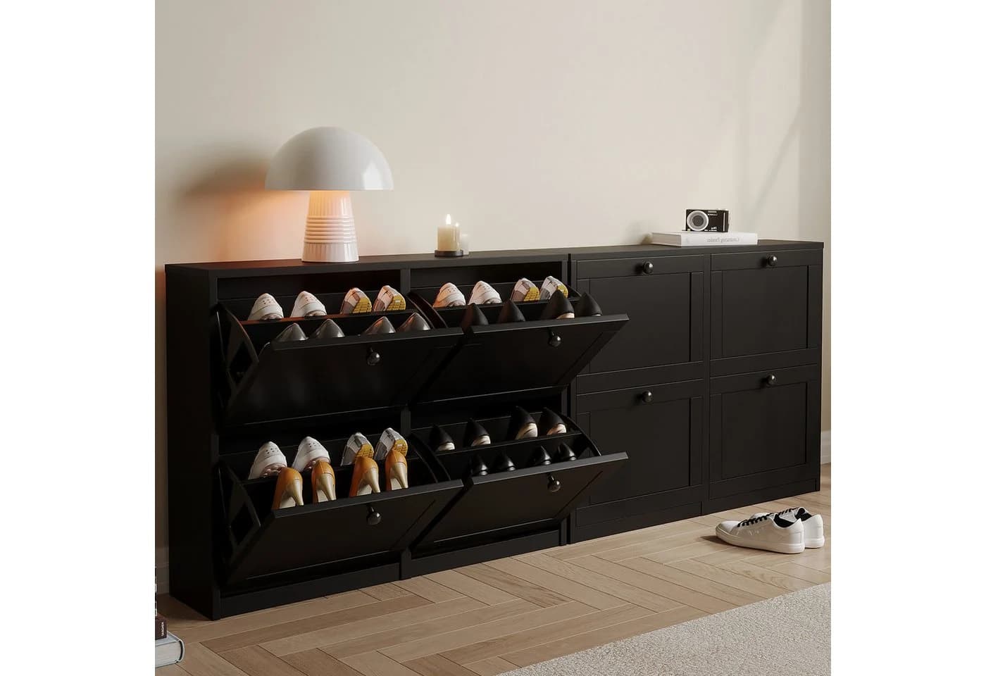 VOWNER Schuhschrank mit 4 Klappen Schwarz Flip-Design - Bild 3