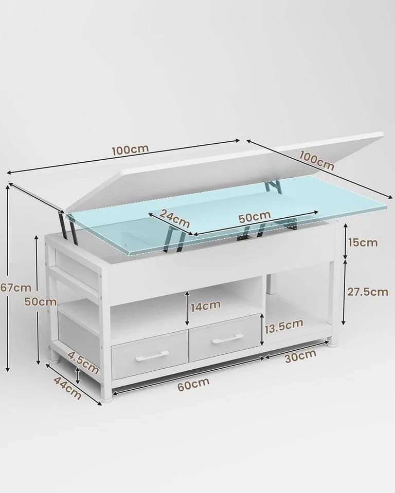 MSMASK Couchtisch 3-in-1 Multifunktions-Wohnzimmertisch Grau/Braun