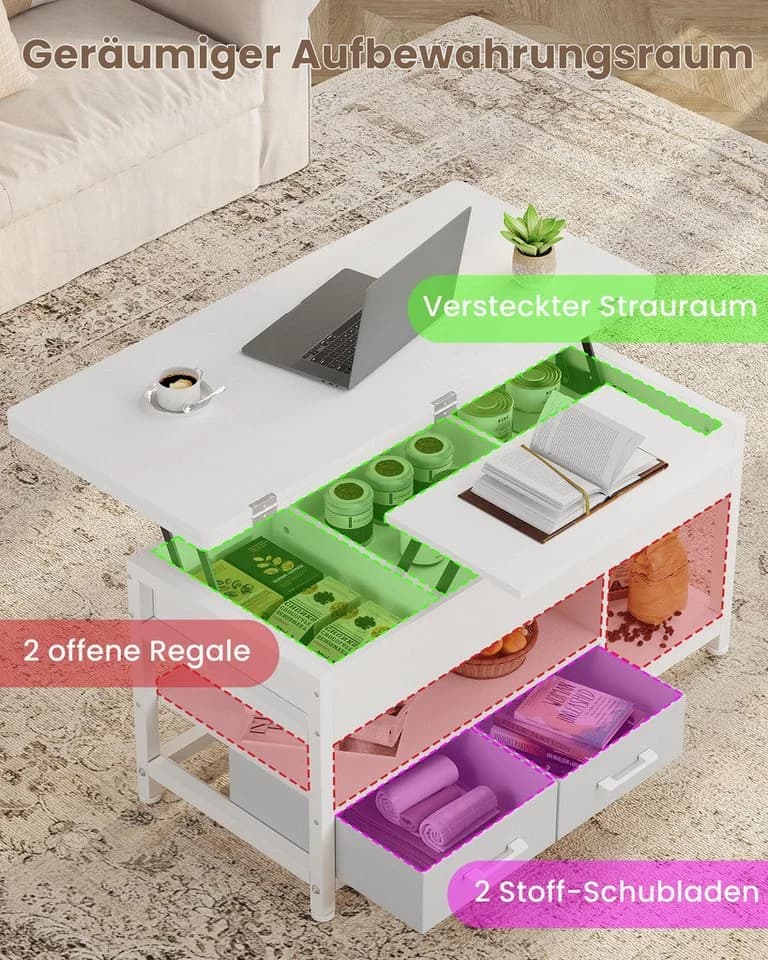 MSMASK Couchtisch 3-in-1 Multifunktions-Wohnzimmertisch Grau/Braun - Bild 5