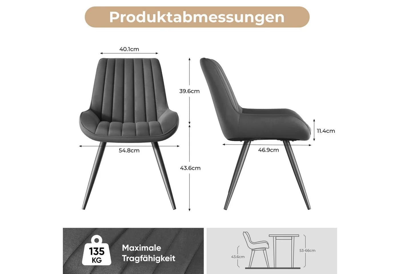 HawthyHome Esszimmerstuhl 2er Set Grau Metallbeine