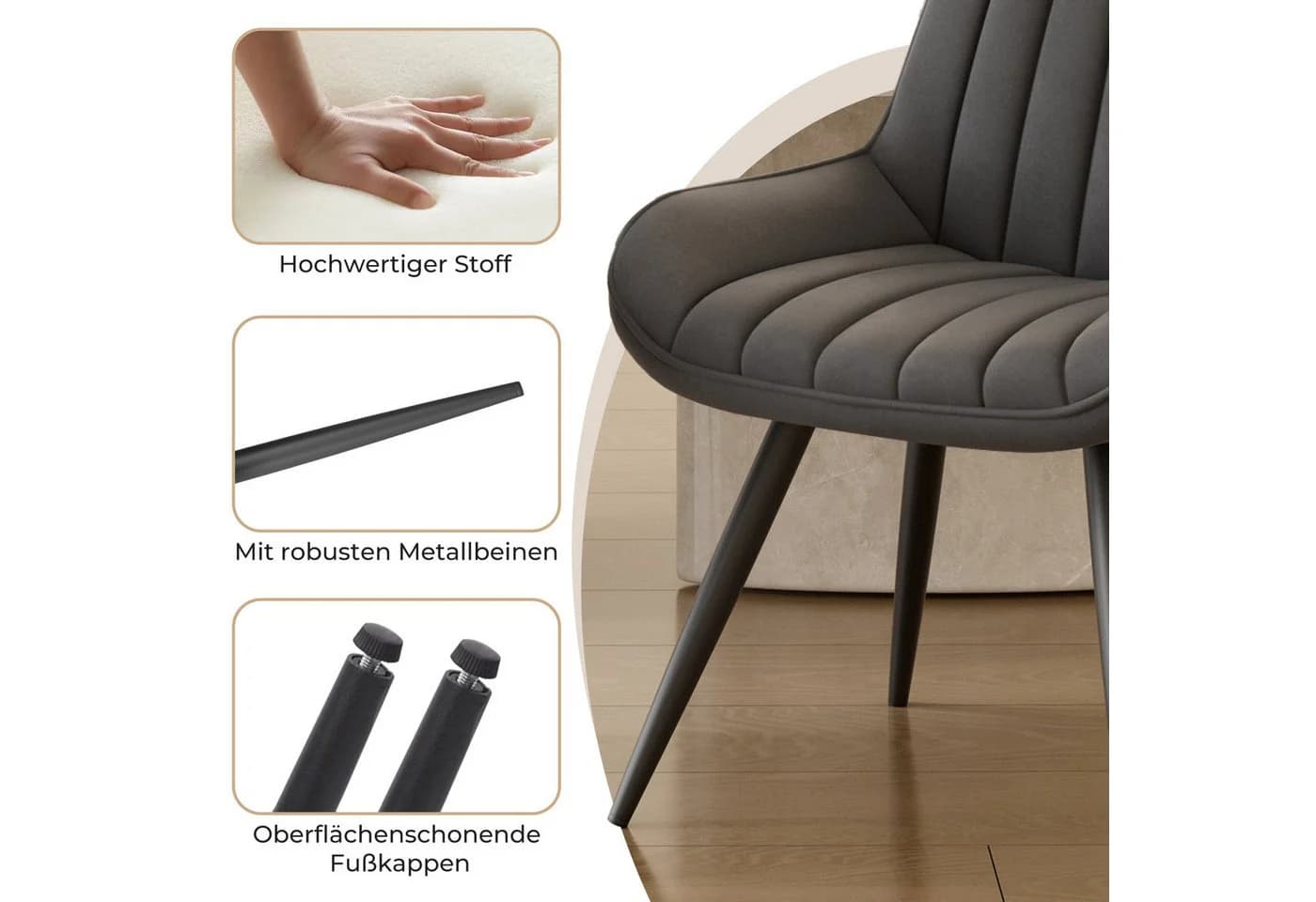 HawthyHome Esszimmerstuhl 2er Set Grau Metallbeine - Bild 4