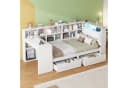 Ulife Kinderbett L-förmiges Holz-Plattformbett mit Schreibtisch und Bücherregal Weiß Bild 2