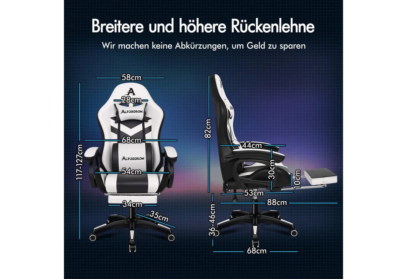 ALFORDSON Gaming-Stuhl Ergonomisch Weiß