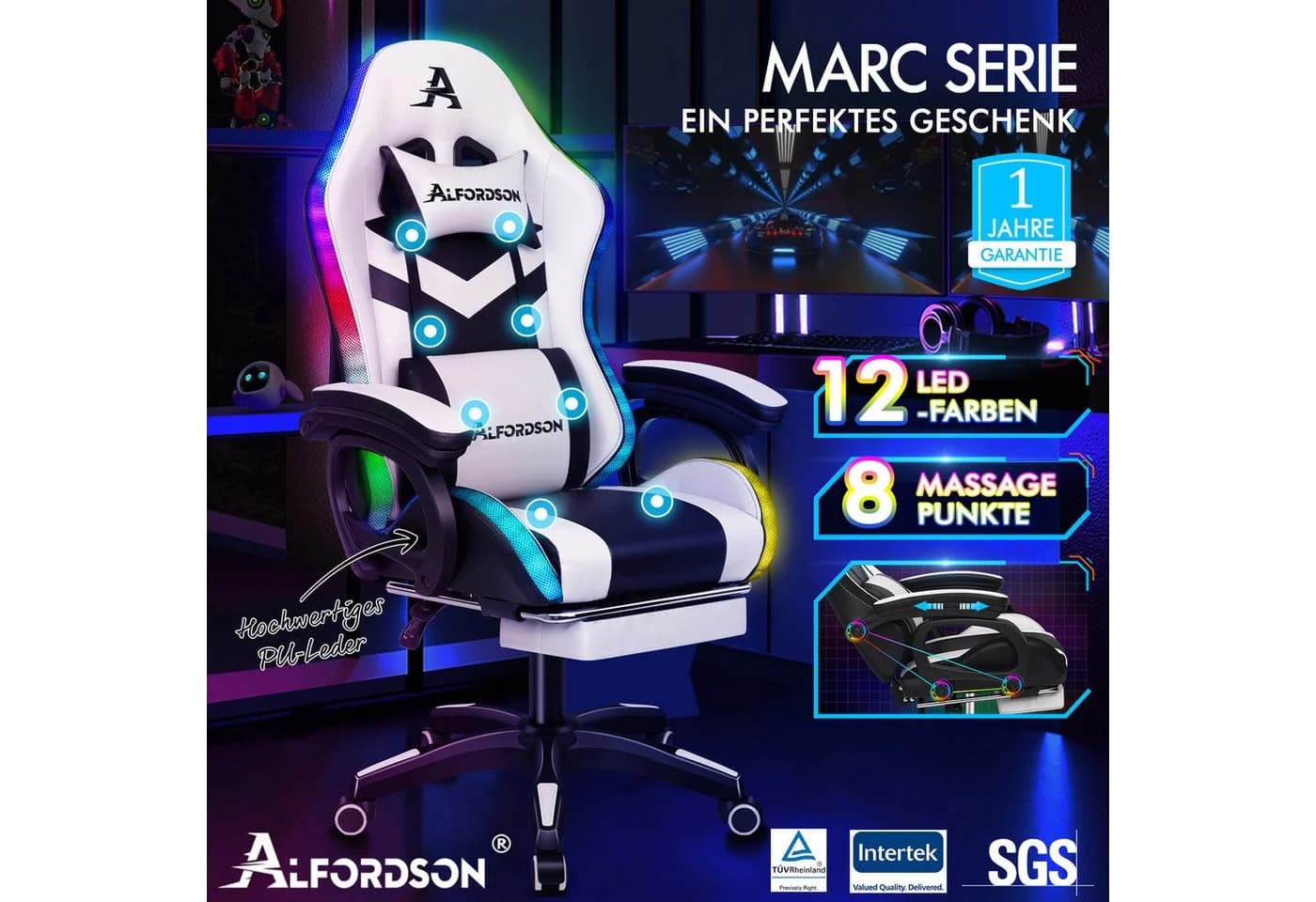 ALFORDSON Gaming-Stuhl Ergonomisch Weiß - Bild 3