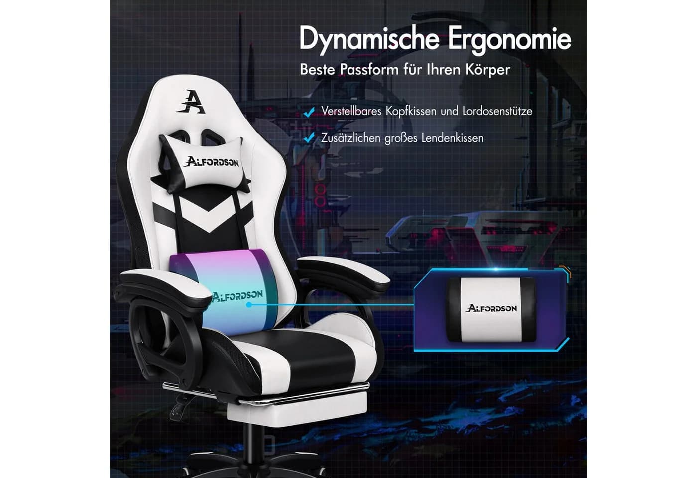 ALFORDSON Gaming-Stuhl Ergonomisch Weiß - Bild 4