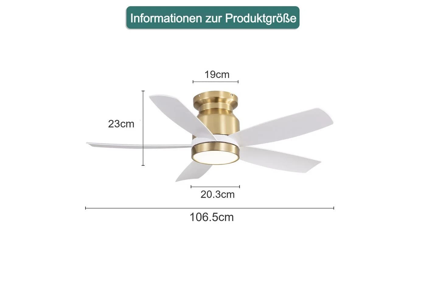 Sofucor Deckenventilator 5 Flügel Gold 107 cm