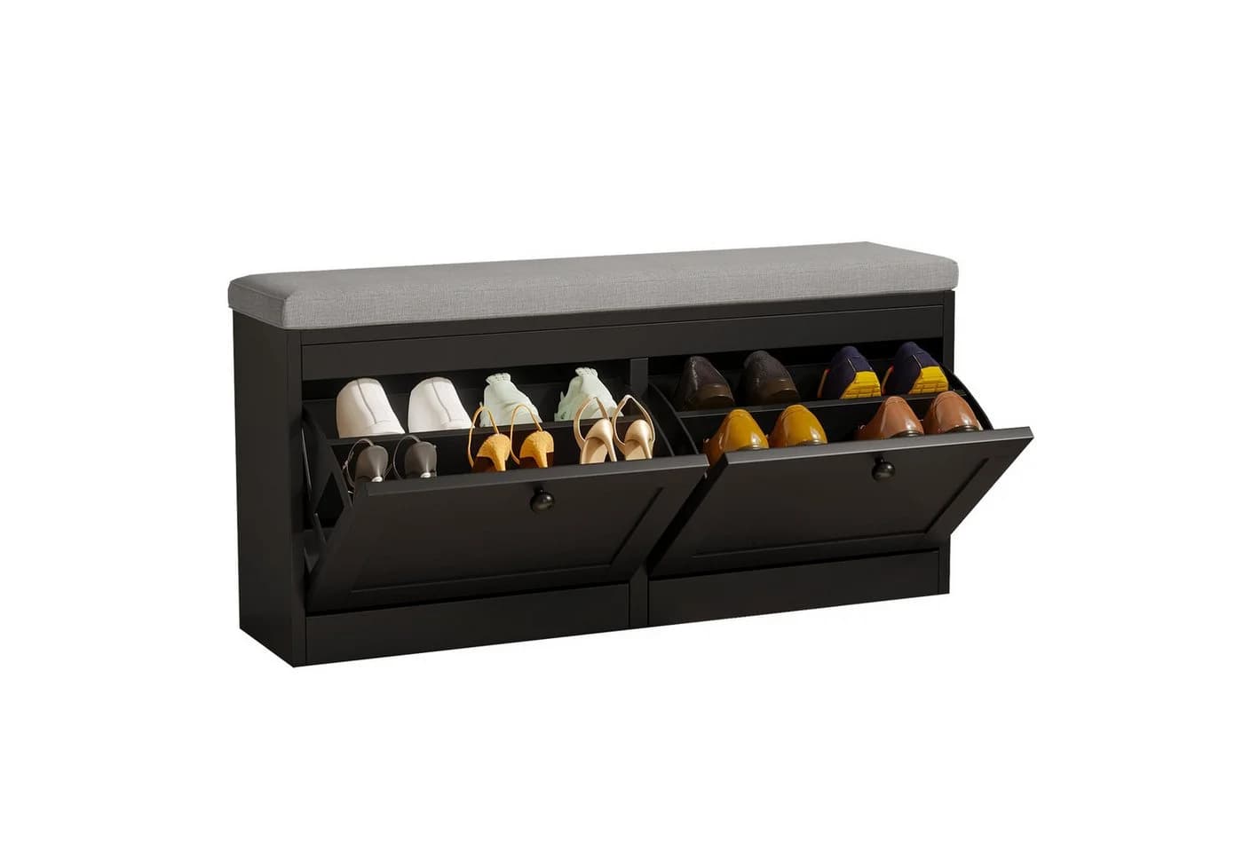 VOWNER Schuhschrank 2 Klappen Sitzbank Schwarz 106x32x52 cm - Bild 2