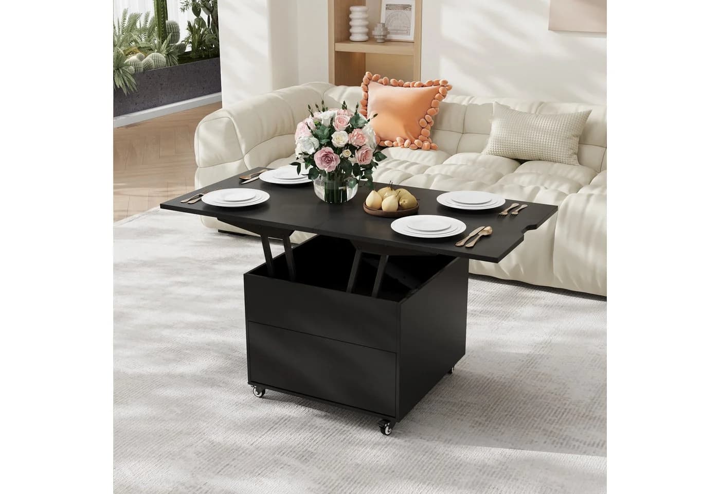 VOWNER Couchtisch Höhenverstellbar, 3-in-1-Multifunktions Wohnzimmer-Esstisch Schwarz - Bild 2