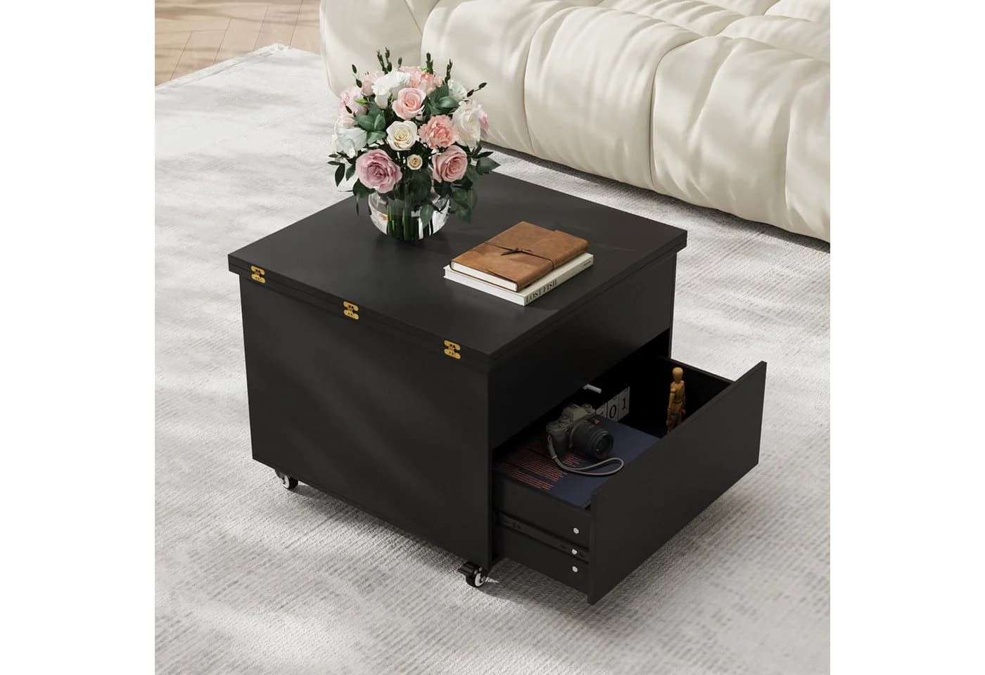 VOWNER Couchtisch Höhenverstellbar, 3-in-1-Multifunktions Wohnzimmer-Esstisch Schwarz - Bild 3