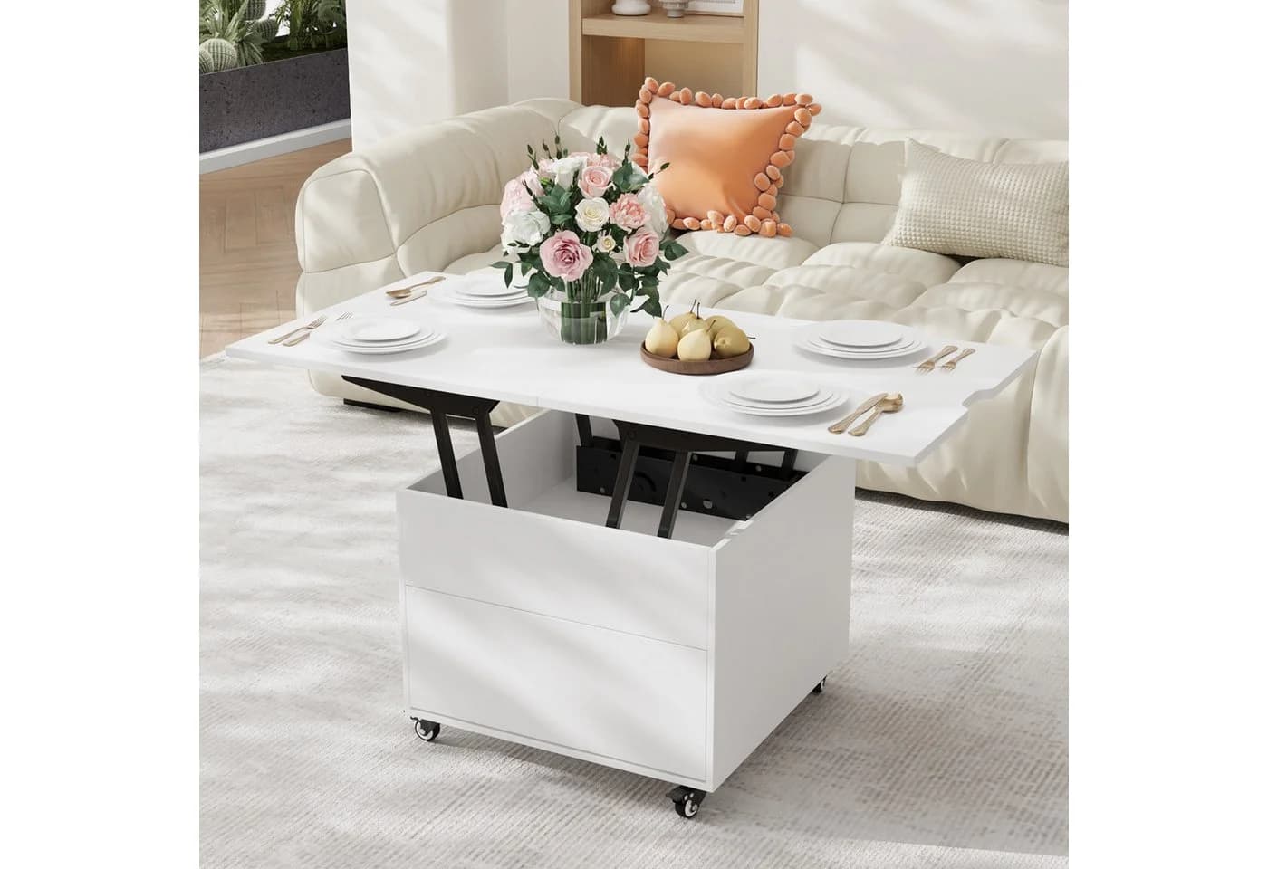 VOWNER Couchtisch Höhenverstellbar 3-in-1 Multifunktions Wohnzimmer-Esstisch Schwarz - Bild 2