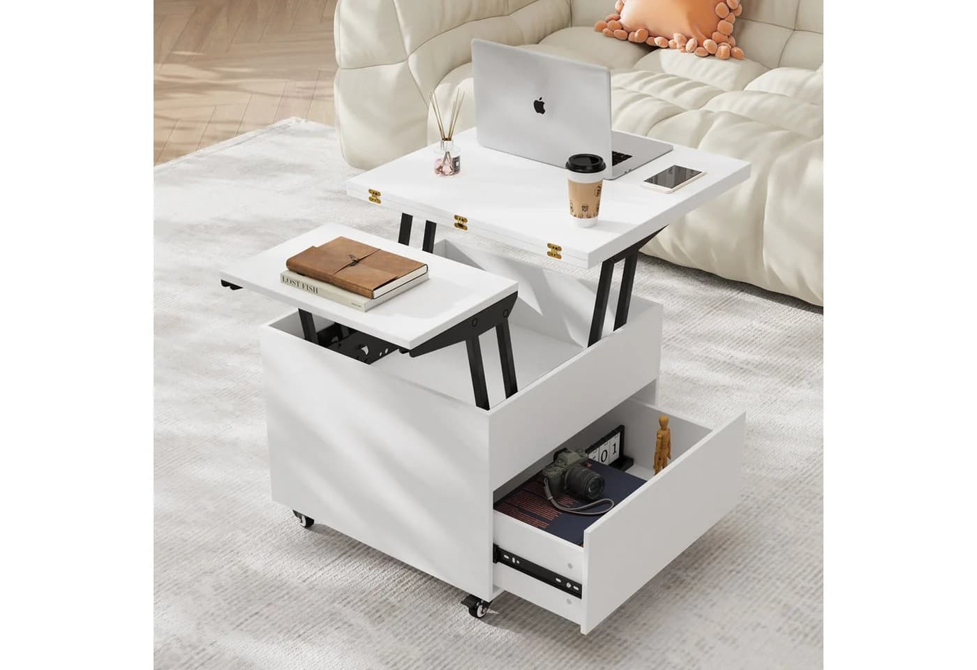 VOWNER Couchtisch Höhenverstellbar 3-in-1 Multifunktions Wohnzimmer-Esstisch Schwarz - Bild 4