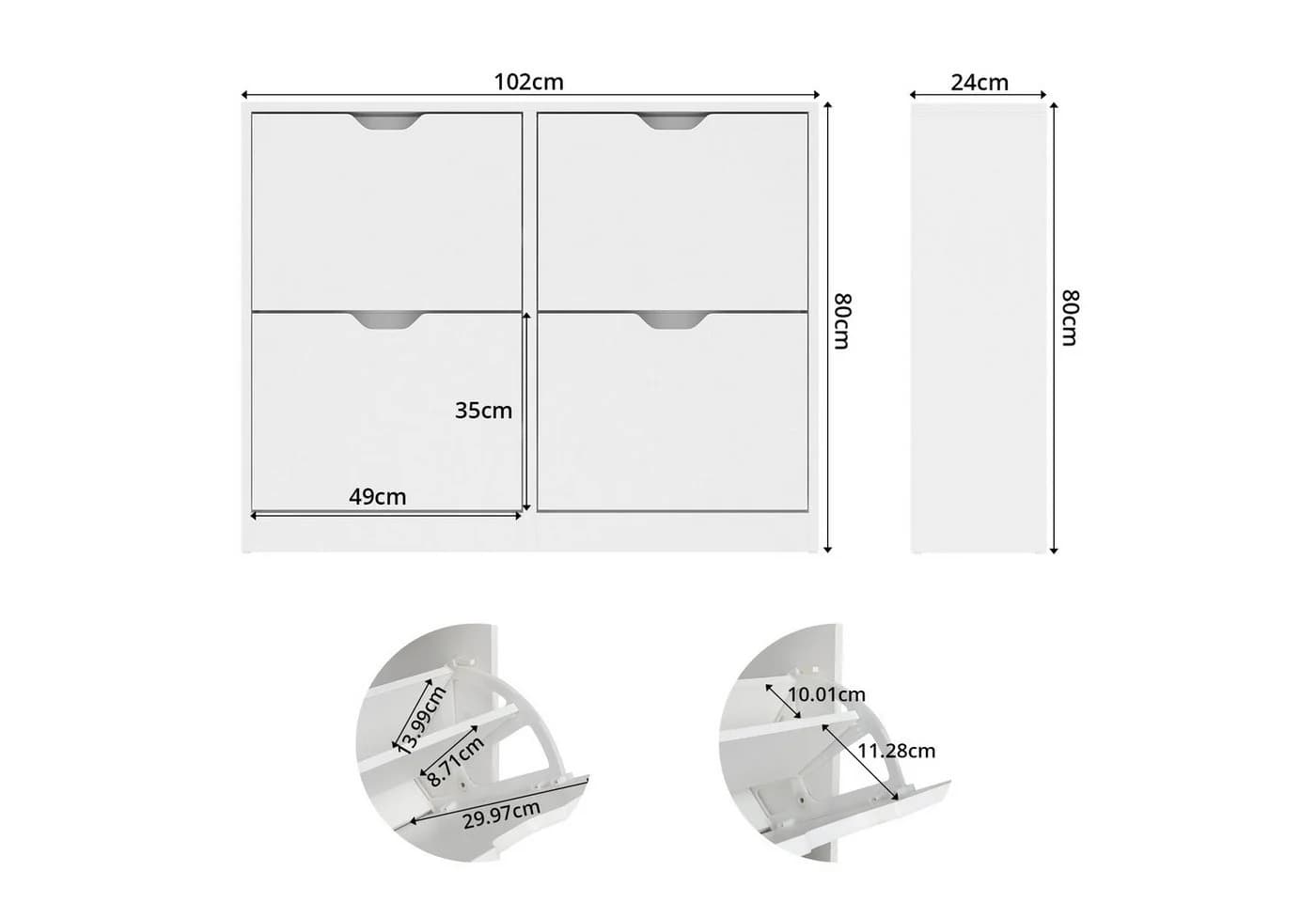 VOWNER Schuhschrank mit 4 Klappen Weiß Spanplatte - Bild 3