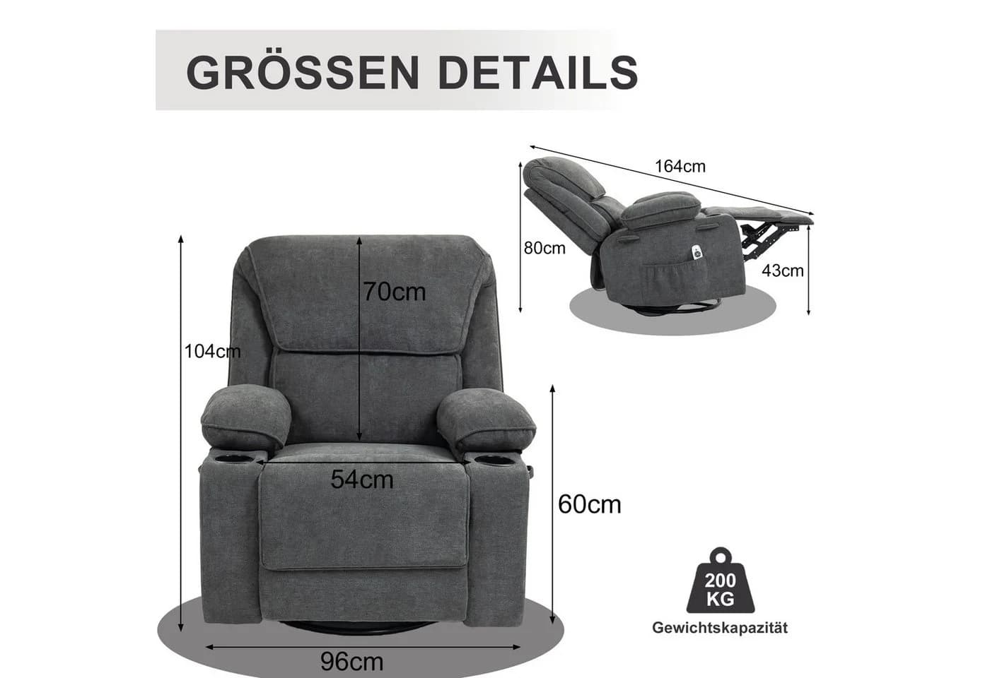BRTHORY Massagesessel Relaxsessel mit Massagefunktion, Fernsehsessel, 360°drehbar