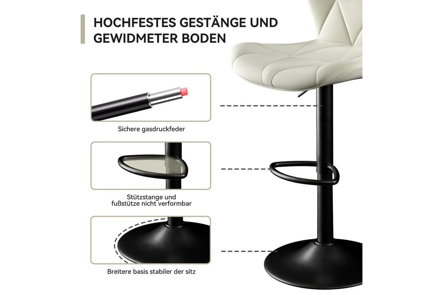 HawthyHome Barhocker 2er Set Höhenverstellbar Grau Kunstleder - Bild 5