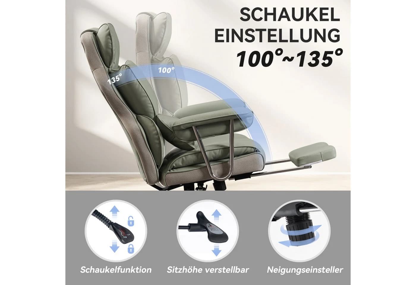 EFOMAO Chefsessel Ergonomischer Executive Grün PU-Kunstleder Bürodrehstuhl - Bild 1